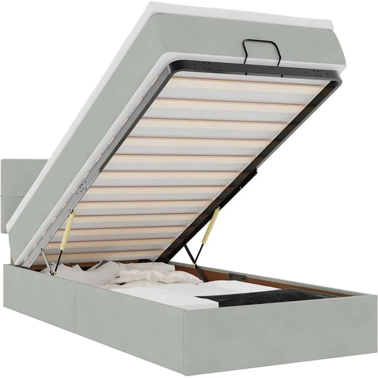 vidaXL Ottoman-Bett mit Matratze & LEDs Hellgrau 80x200 cm Samt 3312584 – Bild 2