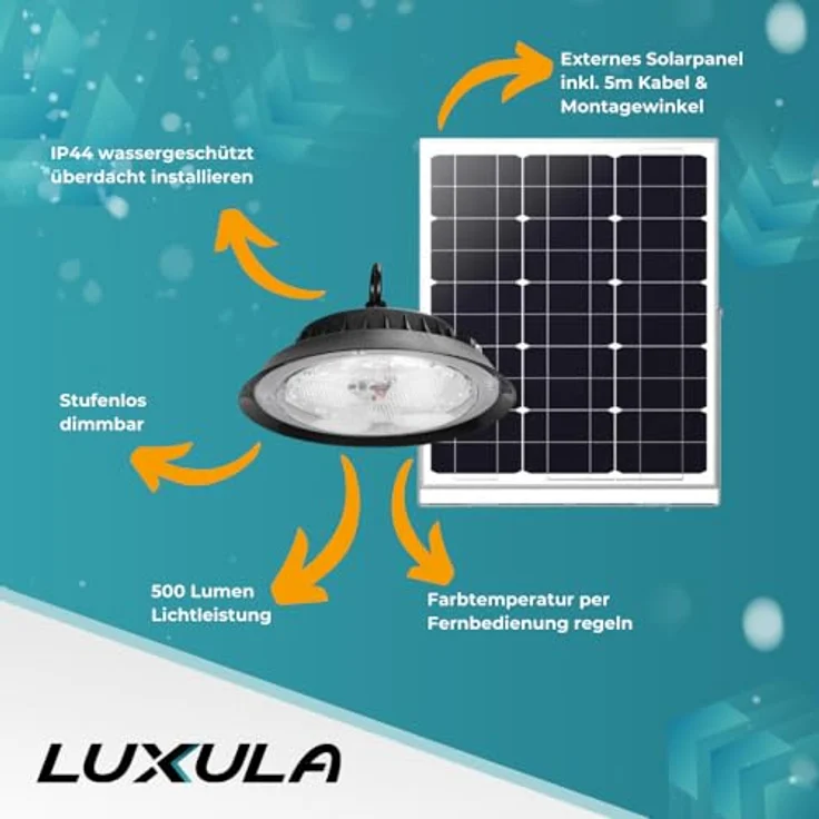 LUXULA LED Solarleuchte Solar CCT Hängeleuchte, 6W PV, 500lm, 3000K-4000K-6500K, IP44, LED fest integriert, warmweiß, CCT, neutralweiß, kaltweiß, steuerbar mit Fernbedienung, Lichtfarbe einstellbar – Bild 3