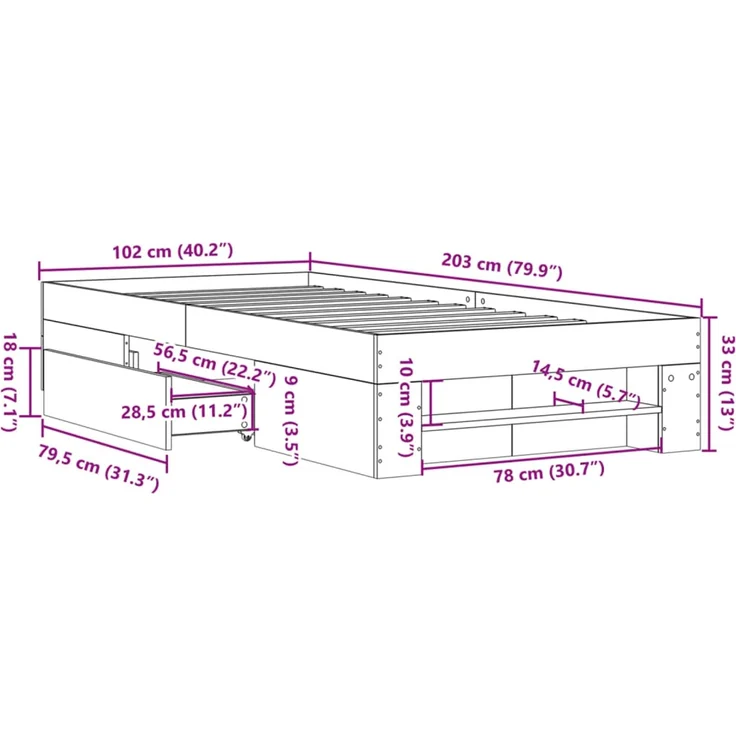 vidaXL Bettgestell Schwarz 100x200 cm Holzwerkstoff 3295486 – Bild 11