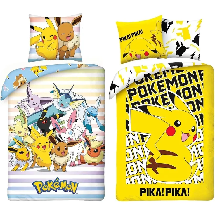 Halantex Bettwäsche Pokemon Pikachu - 2 x Kinder-Bettwäsche-Set, 135x200 & 80x80, Baumwolle, 100% Baumwolle