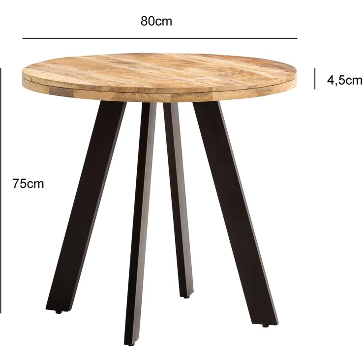 FINEBUY Esstisch FB105152 (80x80x75 cm, Mango Massivholz Rund, Modern), Esszimmertisch Klein, Holztisch Esszimmer Modern – Bild 3