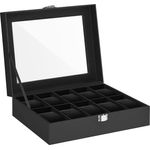 SONGMICS Uhrenbox mit 10 Fächern, Uhrenkasten, Glasdeckel, Uhrenkoffer, herausnehmbare Uhrenkissen, Metallverschluss, Geschenkidee, PU-Bezug in Schwarz, Innenfutter in Schwarz
