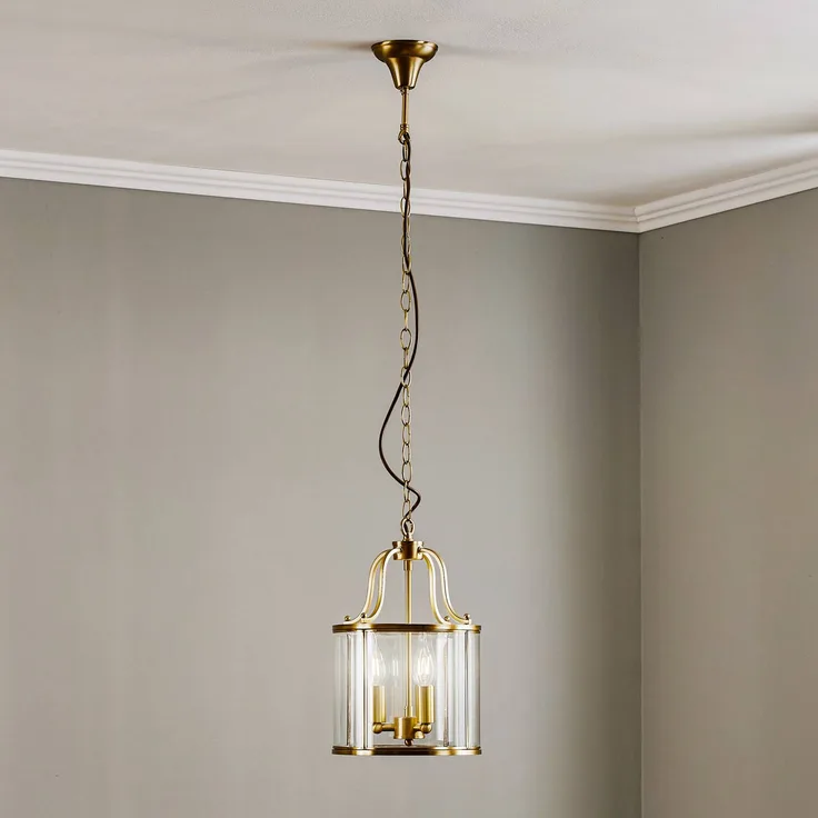 Orion Hängeleuchte Rieka, Runde Laternenform mit bronzefarbenem Metallgestell und klarem Glas, 25 cm Durchmesser
