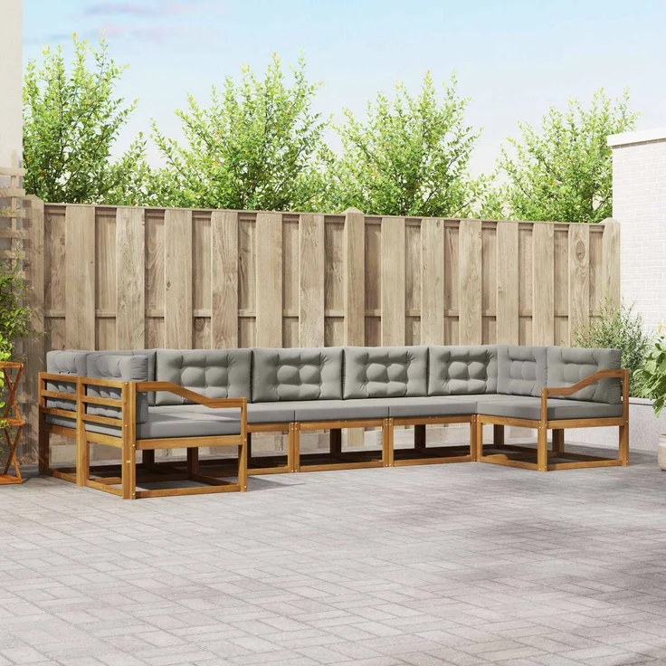 vidaXL Outdoor-Sofagarnitur 7 stk. 7-Sitzer Natur und Hellgrau 3368119 – Bild 1