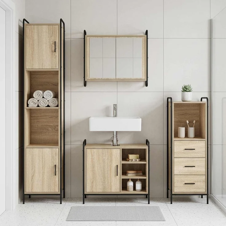 vidaXL Badezimmerschrank-Set 4 stk. Sonoma-Eiche 40 x 36 x 181 cm 3444628 – Bild 1