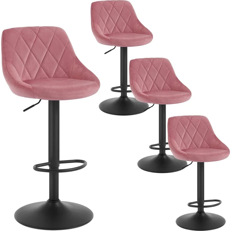 WOLTU Barhocker 4er Set, Barstuhl Höhenverstellbar, Samtsitz, Rosa | Drehbarer Bar Stool mit Rückenlehne und Fußstütze, rutschfeste Metallfüße, für Küche und Hausbar