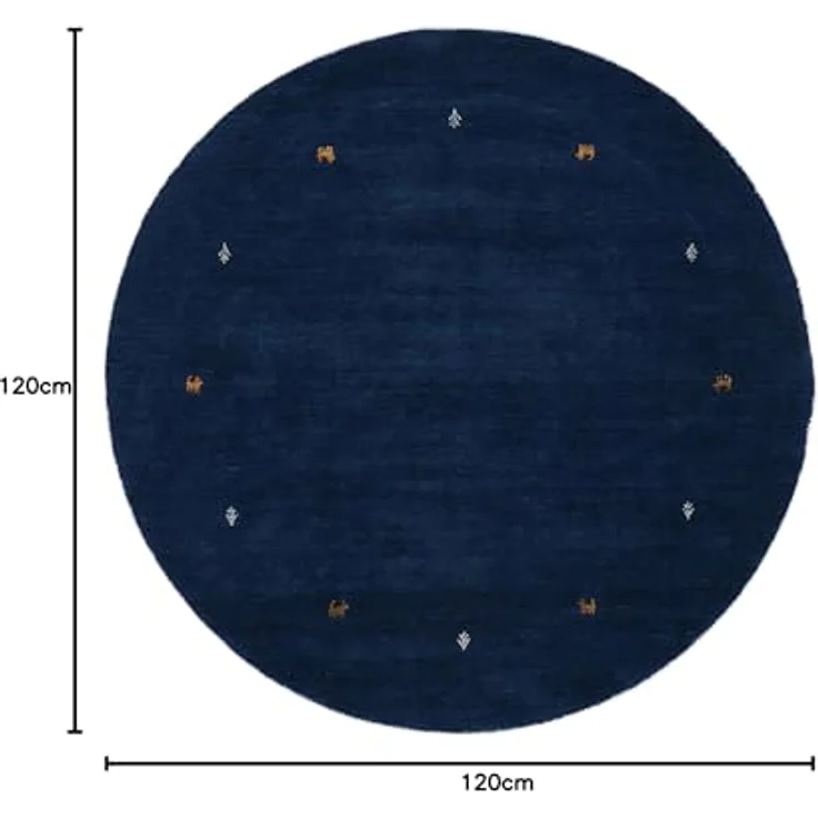 carpetfine 'Gabbeh Uni' Wollteppich, reine Wolle, Blau, Ø 120 cm – Bild 3