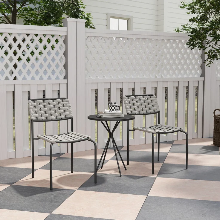 MELAYR, Polyrattan Gartenmöbel Set, Outdoor Lounge Balkonmöbel für 2 Personen, 3-teilig 2 Stühle, 60 x 46 x 80 cm, Grau – Bild 3