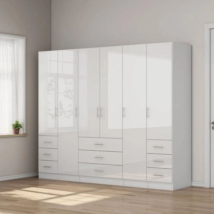 OTTO home Kleiderschrank Trento Schlafzimmerschrank Garderobe Hochglanz Bestseller Schrank mit 6 Türen und 9 Schubladen, höchglänzende Fronten