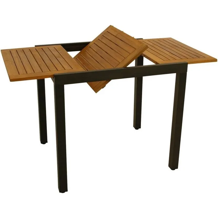 DEGAMO Gartentisch Balkontisch ausziehbar Vicenza 80/120x70 cm, Aluminium anthrazit + Akazienholz geölt, Outdoor, FSC®-Zertifiziert
