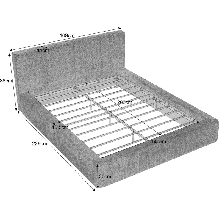 LVHOM Polsterbett 140 x 200cm, Doppelbett mit gepolstertem Kopfteil, Bettgestell mit verstärktem Stahlrahmen, Chenille, Braun – Bild 7