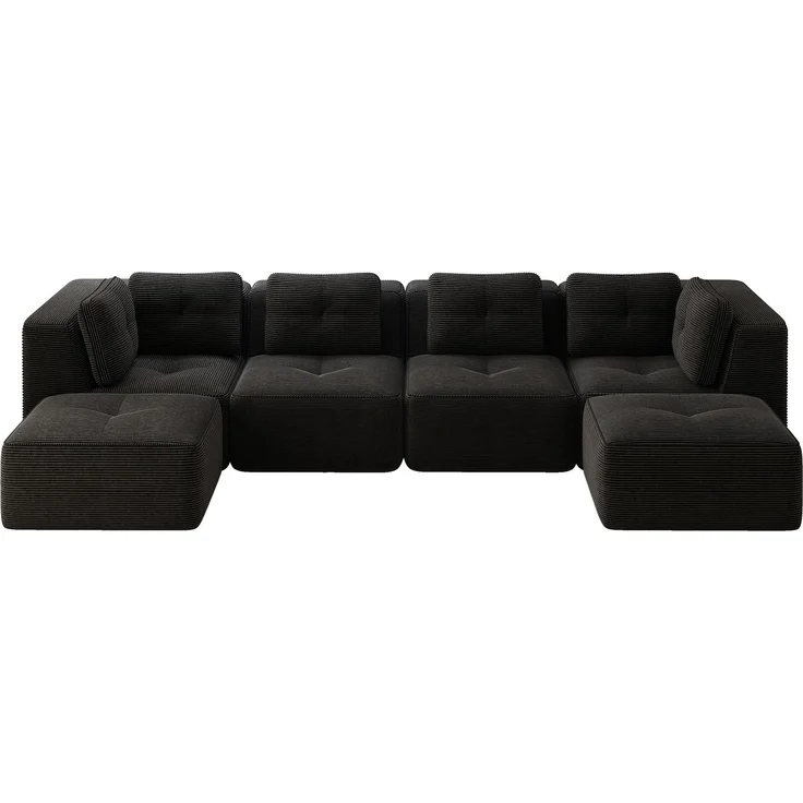 EINHOM Modulares Wohnzimmersofa ohne Gestell, modulares Ecksofa, U-förmiges Sofa mit Ottomane, tiefes Schlafsofa, rutschfestes Design, keine Montage erforderlich, Schwarz – Bild 6