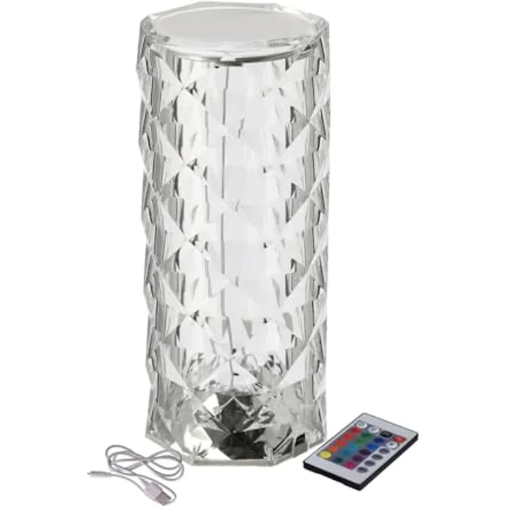 HAC24 Touch LED Akku Tischlampe Kristall, Farbwechsel mit Fernbedienung, Ø 9 x 21 cm, bis zu 8 Stunden Akkulaufzeit