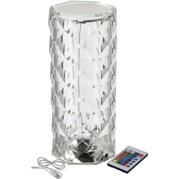 HAC24 Touch LED Akku Tischlampe Kristall, Farbwechsel mit Fernbedienung, Ø 9 x 21 cm, bis zu 8 Stunden Akkulaufzeit – Bild 1