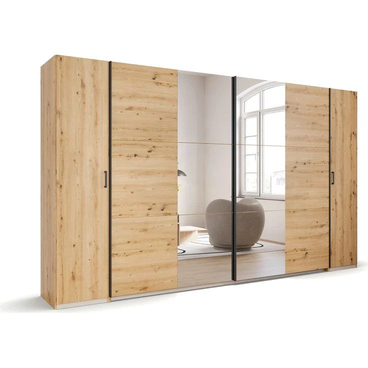 rauch 'Kronach' Kleiderschrank, 4-türig, Holz, 354 x 210 x 59 cm, Natur / Schwarz, mit Spiegel – Bild 3