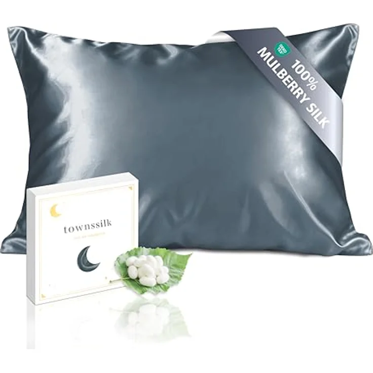 townssilk Kissenbezug Seide 100% 19mm Pure Maulbeerseide,Beidseitig Seide,für Haar Haut Gesundheit,kopfkissenbezug Seide,verstecktem Reißverschluss,1Stück,40x60 cm,Grayishblue – Bild 2