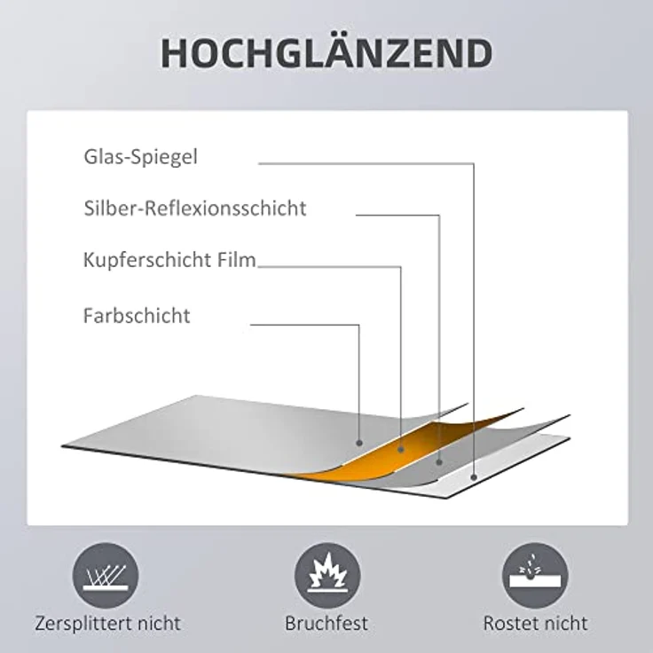 HOMCOM Wandspiegel, Hochspiegel in Natur, Glas und Holzwerkstoff, 48x125 cm, elegantes Design für Wohnzimmer, Schlafzimmer und Badezimmer – Bild 4