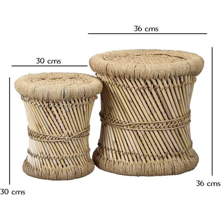 Marrakesch Orient & Mediterran Interior Sitzhocker Boho Sitzhocker Benita handgefertigt aus Bambus in Natur 36 cm modern (1 St), Handarbeit – Bild 4