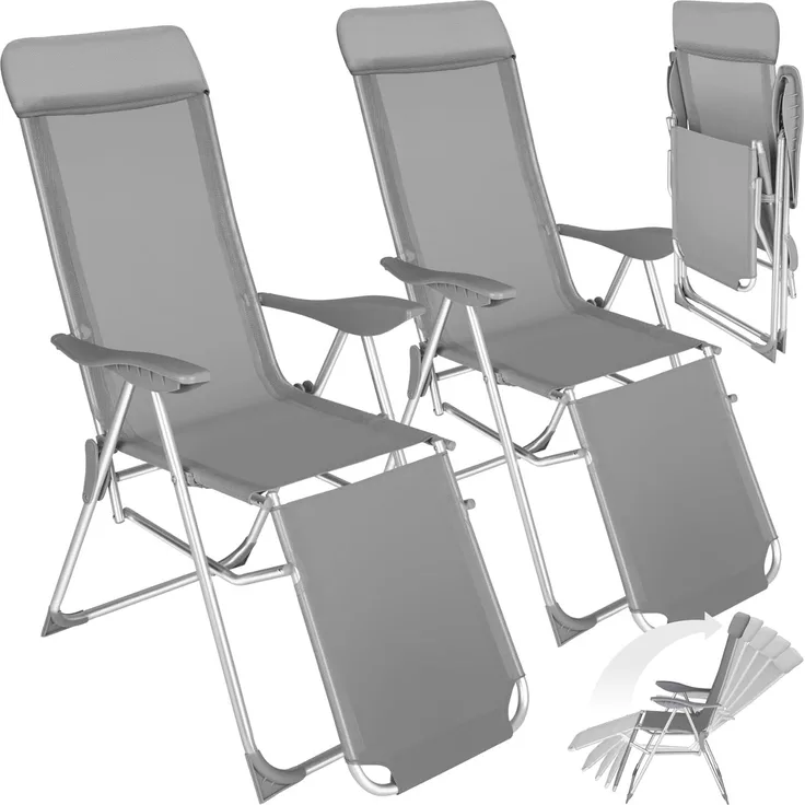 tectake® 2er Set Alu Sonnenliege Liegestuhl, Gartenstühle 5-Fach verstellbare Rückenlehne, Gartenliege mit Fußteil, leicht & klappbar, Relaxsessel mit Kopfpolster, für Camping Garten Balkon - grau