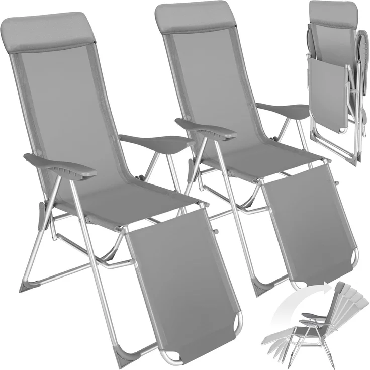 tectake® 2er Set Alu Sonnenliege Liegestuhl, Gartenstühle 5-Fach verstellbare Rückenlehne, Gartenliege mit Fußteil, leicht & klappbar, Relaxsessel mit Kopfpolster, für Camping Garten Balkon - grau – Bild 1