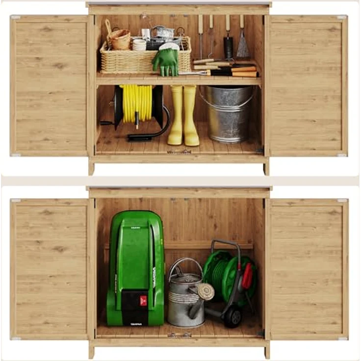 Bealife Pflanztisch mit Unterschrank, Gartenschrank mit Arbeitsplatte mit 1 Bewegbarer Einlegeboden für den Innen- und Außenbereich (Natur, 48T x 98B x 95H) – Bild 5