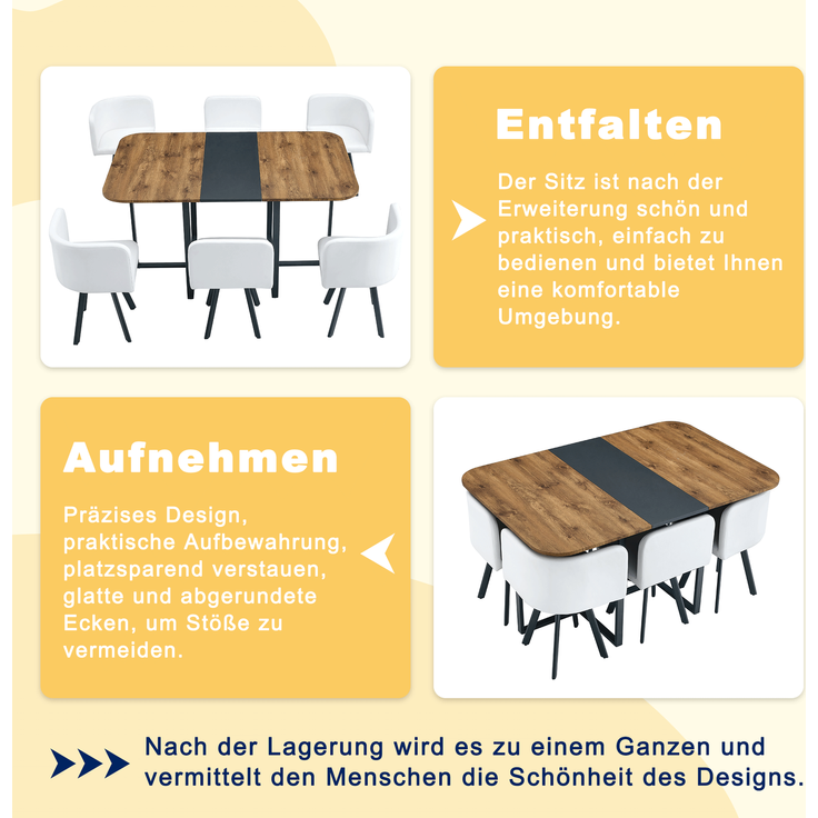 Ausziehbare Esstischgruppe mit 6 Stühlen, MDF-Holzmaserung, schwarzes Metallgestell, modern,H 79 x T 150 x B 100 cm – Bild 6