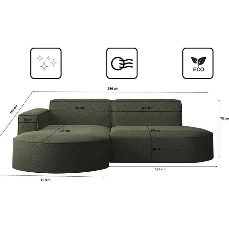 Kaiser Möbel Ecksofa Designer MODENA STUDIO L stoff Poso, Neve, Quelle – Bild 2