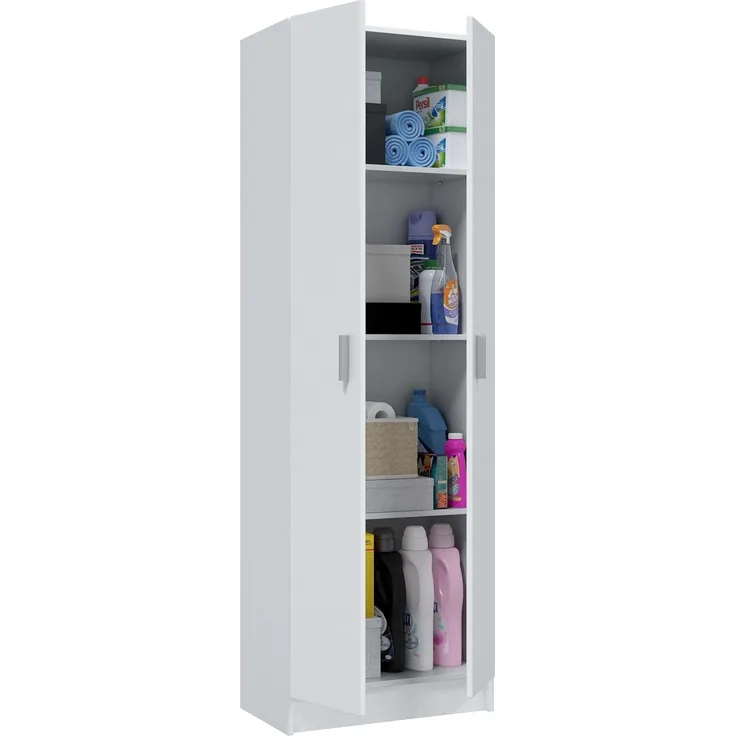 Mehrzweck-Kleiderschrank mit zwei Flügeltüren und drei verstellbaren Einlegeböden, Farbe weiß, 59x37 x H180 cm