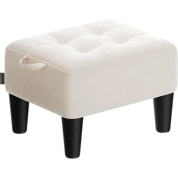SONGMICS Sitzhocker, Fußhocker, Samt, Hocker, Dicke Polsterung, bis 150 kg belastbar, für Wohnzimmer Schlafzimmer Eingangsbereich, cappuccinobeige-tintenschwarz