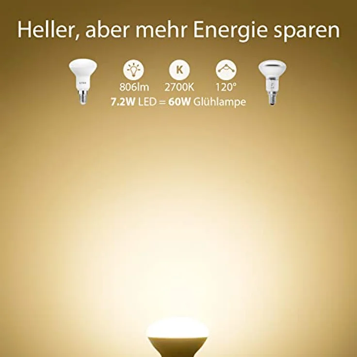 LVWIT E14 LED Lampe Warmweiß 7.2W, 806 lm Reflektorlampe 2700K, E14 LED Reflektor R50 Strahler ersetzt 60W Glühbrine, 6er Pack – Bild 4