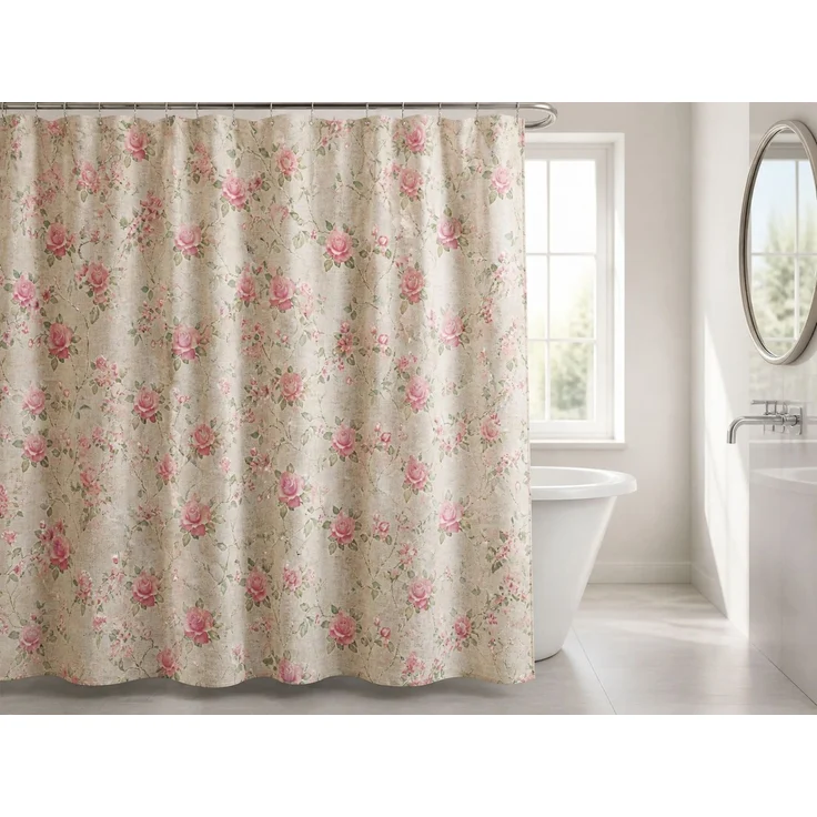 Wasserdichter Duschvorhang mit Blumenmuster Beige, 120x180 cm – Bild 2