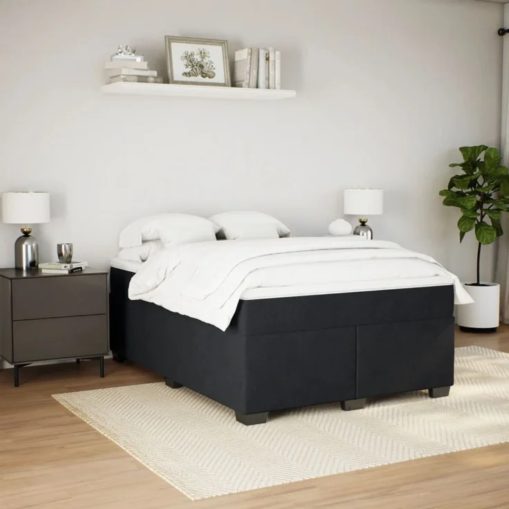 vidaXL Boxspringbett mit Matratze Schwarz 160x200 cm Samt 3285295 – Bild 3