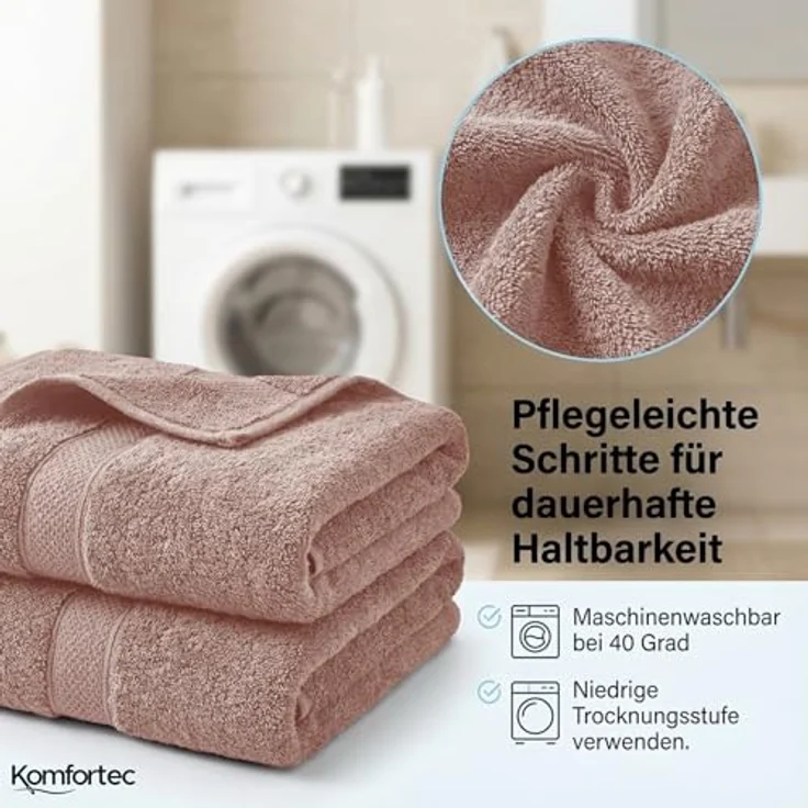 Komfortec 8er Handtuch Set aus 100% Baumwolle, 4 Badetücher 70x140 und 4 Handtücher 50x100 cm, Frottee, Weich, Towel, Groß, Anthrazit Grau/Blütenrosa – Bild 5