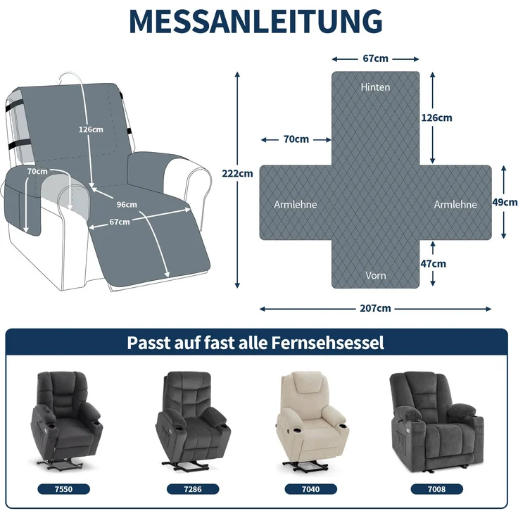M MCombo Sesselschoner für Relaxsessel C1815 (Grau/Samt) – Bild 3