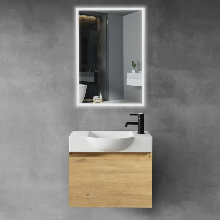 Alpenberger Badmöbel-Set Waschbecken mit Unterschrank 55 cm Breit, (Waschtischunterschrank, Badezimmerschrank Klein), Badschrank Hängend mit Badspiegel – Bild 1