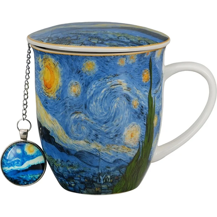 DUO ART GALLERY Becher 400 ml mit Teesieb STARRY NIGHT inspired by Van Gogh, New Bone China Porzellan – Bild 1