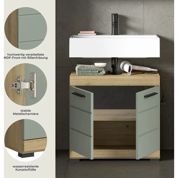 Xonox Scout Waschbeckenunterschrank (B/H/T: 60x56x34 cm) in Salbei und Artisan Eiche Nachbildung – Bild 9