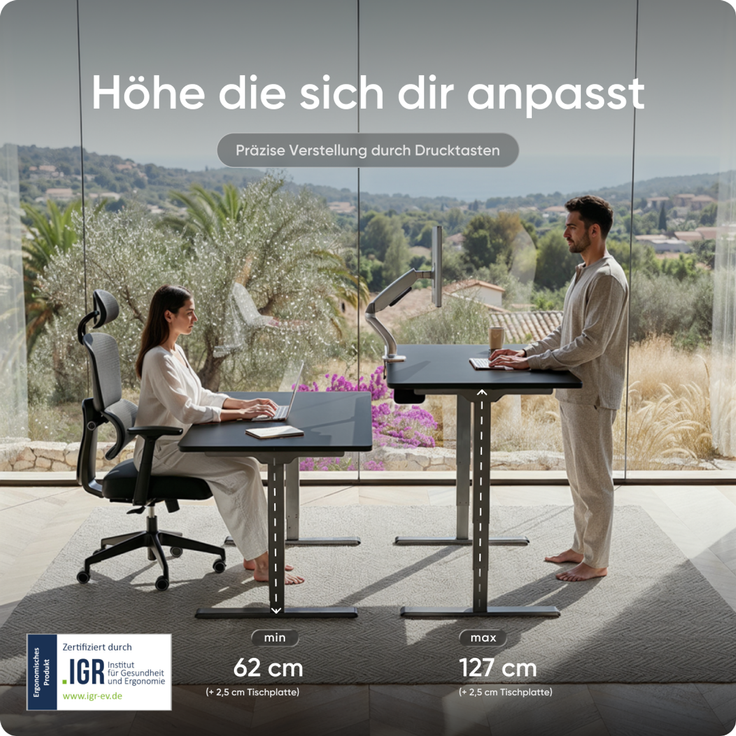 DESKSPACE PRO Plus Höhenverstellbarer Schreibtisch Gestell - Dual-Motor Tischgestell, Elektrisches Tischgestell mit Memory Funktion (Grau) – Bild 5