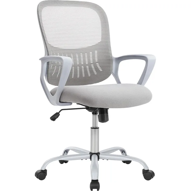 DUMOS Bürostuhl Ergonomisch, Schreibtischstuhl mit Lendenwirbelstütze, Drehstuhl mit Armlehne, Computerstuhl, Höhenverstellbarer Office Chair, Bürostühle Geeignet für Büro und Schlafzimmer (Grau)
