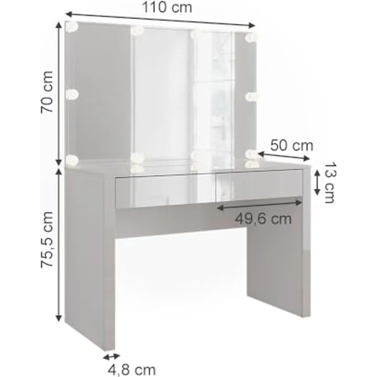 Vichy Schminktisch Annabelle, elegantes Design mit integriertem Spiegel und Beleuchtung, 50 x 70 x 111 cm – Bild 2