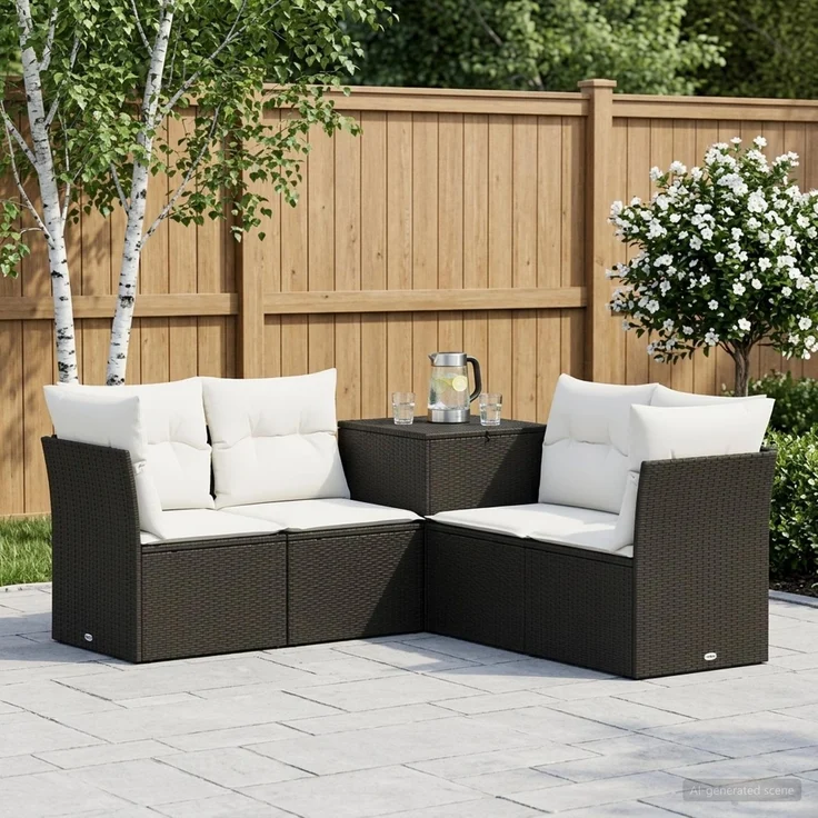 vidaXL Sofa Set 5 stk. Schwarz und Cremeweiß 179 x 179 x 85 cm 3447829 – Bild 1