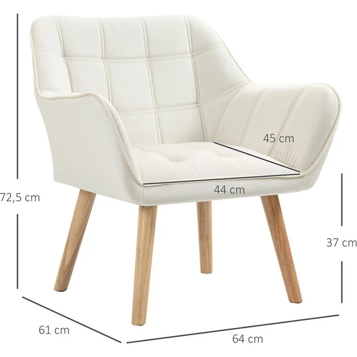 HOMCOM Relaxsessel Einzelsessel Ohrensessel, Sessel mit Samt erhöhte Beine (Esszimmerstuhl, 1-St, Stuhl), für Wohnzimmer, Schlafzimmer, Cremeweiß – Bild 2