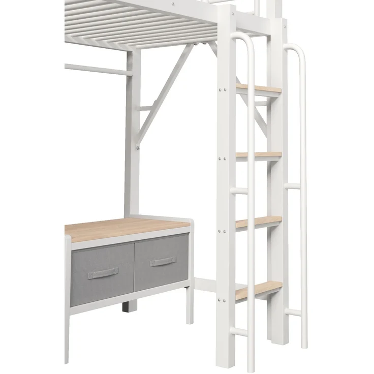 Hochbett 90x200 cm in Weiß mit Schreibtisch, LED-Lichtleiste und Stauraum – Ohne Matratze – Bild 10