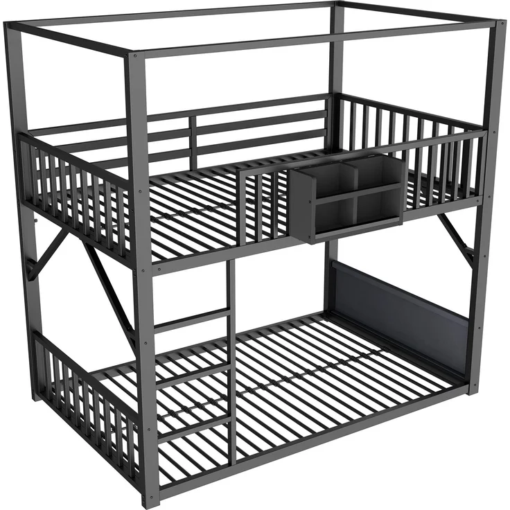 Metall-Etagenbett 90 x 200 cm für Kinder und Jugendliche, platzsparendes Einzelbettgestell mit Dachkonstruktion, Modernes Kinderetagenbett Schwarz – Bild 7