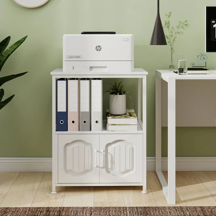 PUNCIA Druckertisch mit Stauraum & dekorativen Türen, Druckerschrank, Küchenschrank (1-St), Druckerständer 3 Ebenen, Büroschrank 60 x 40 x 75 cm – Bild 4