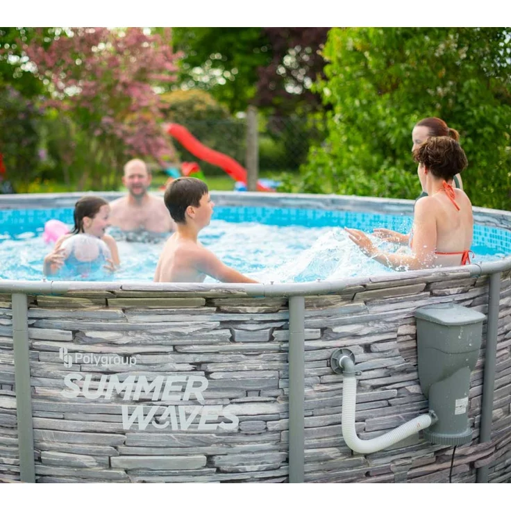 Summer Waves 'Elite' Frame Pool, Komplettset mit exklusivem Zubehör, Steinoptik mit Mosaikmuster, Ø 427x107 cm – Bild 4