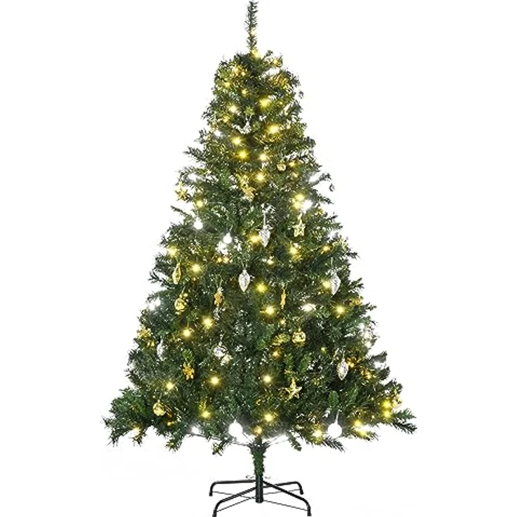 HOMCOM Künstlicher Weihnachtsbaum mit Deko 200 LEDs 745 Spitzen, Tannen, 112x180 cm (BxH), grün – Bild 2