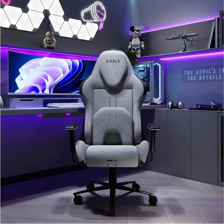 DIABLO CHAIRS Gaming-Stuhl X.One Prime Stoff ergonomisch Metallbasis 140kg CoolComfort (Magnetische Kopfstütze, Höhenverstellbare Armlehnen, Kühlender Sitz), Kopfstütze Lendenkissen CoolComfort Räder Stoff – Bild 3