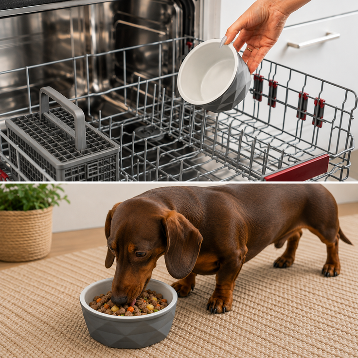 belviona Futternapf für Hunde, Keramiknapf mit rutschfestem Silikonboden, für Nassfutter, Trockenfutter & Wasser, 350 ml, dunkelgrau/hellgrau matt – Bild 3