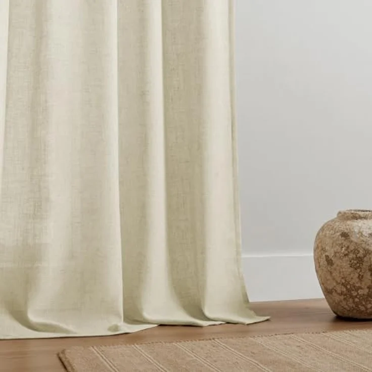 Joydeco Leinen-Vorhänge für Wohnzimmer, halbtransparente Vorhänge, 213 cm lang, Wohnzimmervorhänge, 2 Paneel-Sets, cremefarbene Vorhänge und Vorhänge (B 132 x L 213 cm, Leinen) – Bild 6